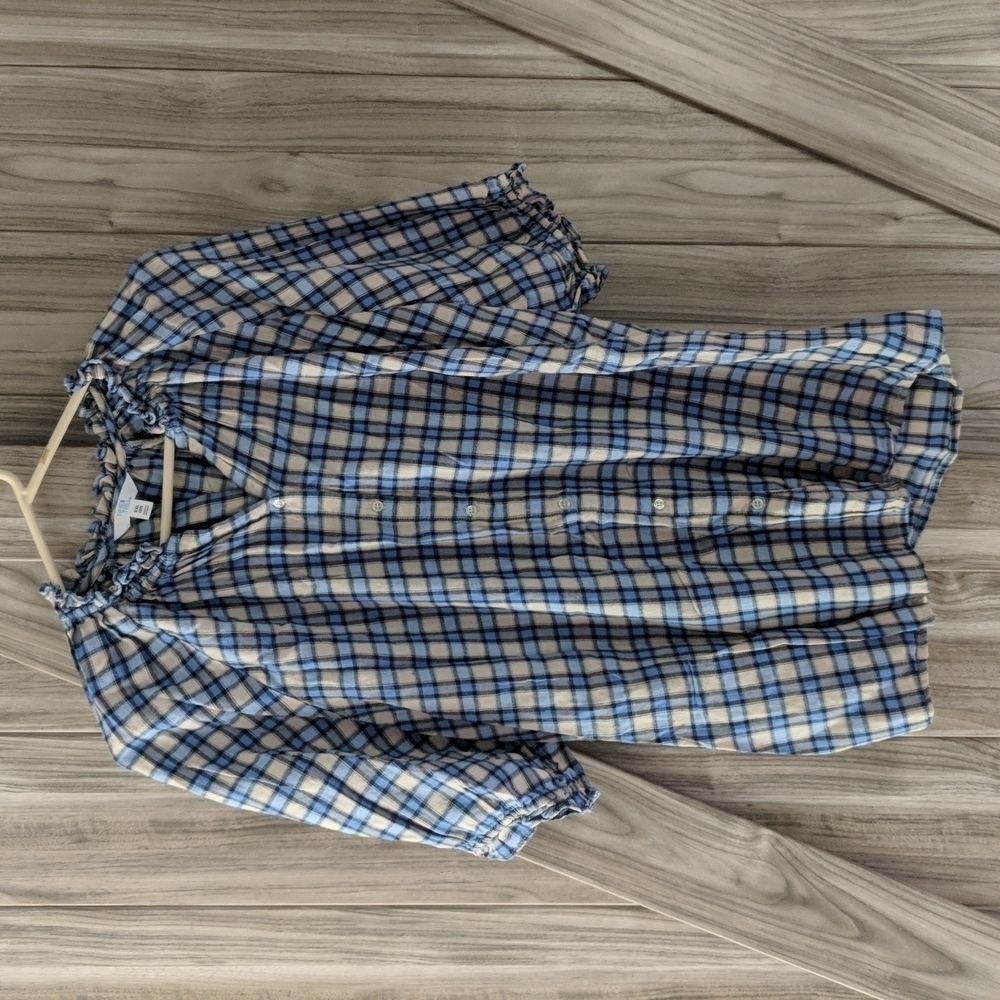 Time & Tru Women's Short Sleeve Plaid Button Down Blouse Size XXL